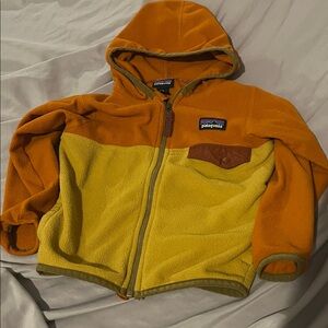 Patagonia Kids' Two-Tone Fleece Hoodie - Orange and Yellow